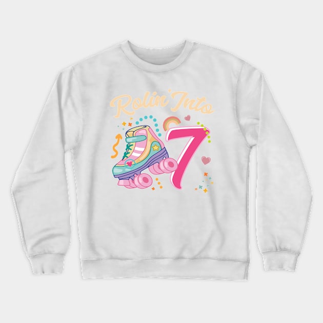 Roller Skate Groovy 7th Birthday Girls B-day Gift For Kids Girls toddlers Crewneck Sweatshirt by FortuneFrenzy